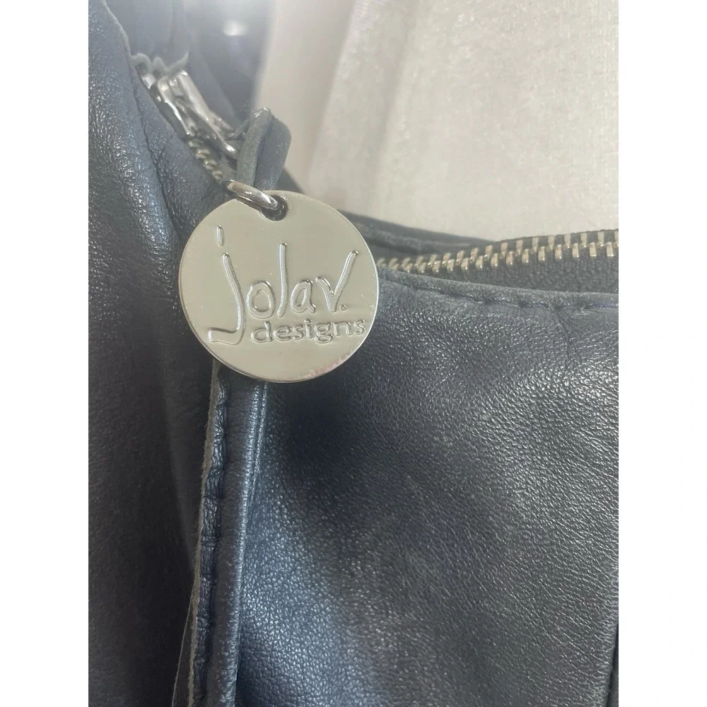 Jola V Designs‎ Black Leather Ruffle Crossbody Bag Boho Slouchy Shoulder Purse